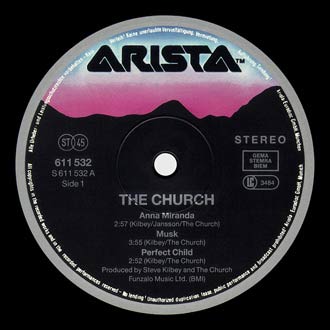 The Church - Bonus 12 inch - Side 1 Label