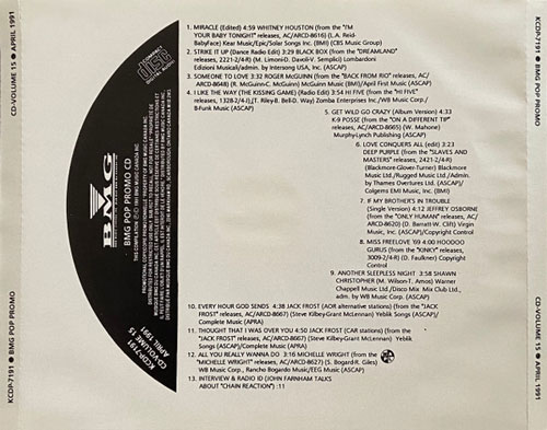 BMG Pop Promo CD Volume 15 - April 1991 Back Cover