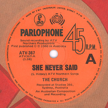 The Church - She Never Said Side A Label
